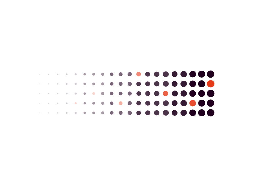Fading dot grid, faint to solid, signalling deployment ramp-up
